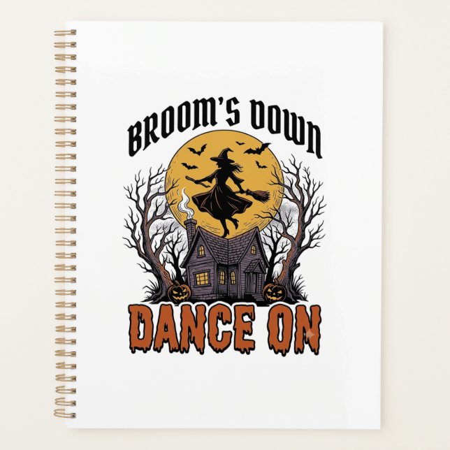 Funny Witch Dancer Vintage Halloween Engraving Shi Planner (Front)