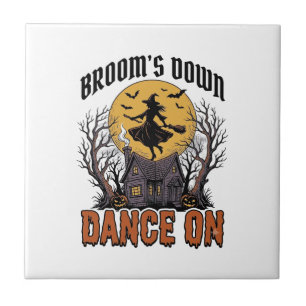 Funny Witch Dancer Vintage Halloween Engraving Shi Tile