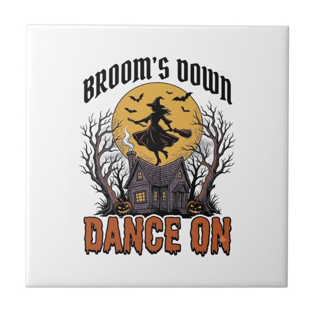 Funny Witch Dancer Vintage Halloween Engraving Shi Tile (Front)