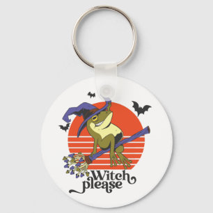Funny Witch Frog Riding Broomstick Halloween Key Ring