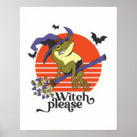 Funny Witch Frog Riding Broomstick Halloween
