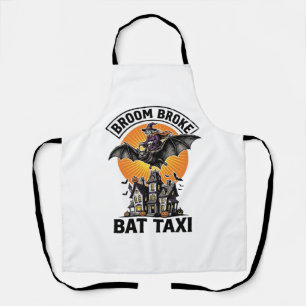 Funny Witch Halloween Broom Broke Bat Ride_1 Apron