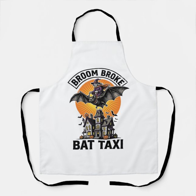 Funny Witch Halloween Broom Broke Bat Ride_1 Apron (Front)