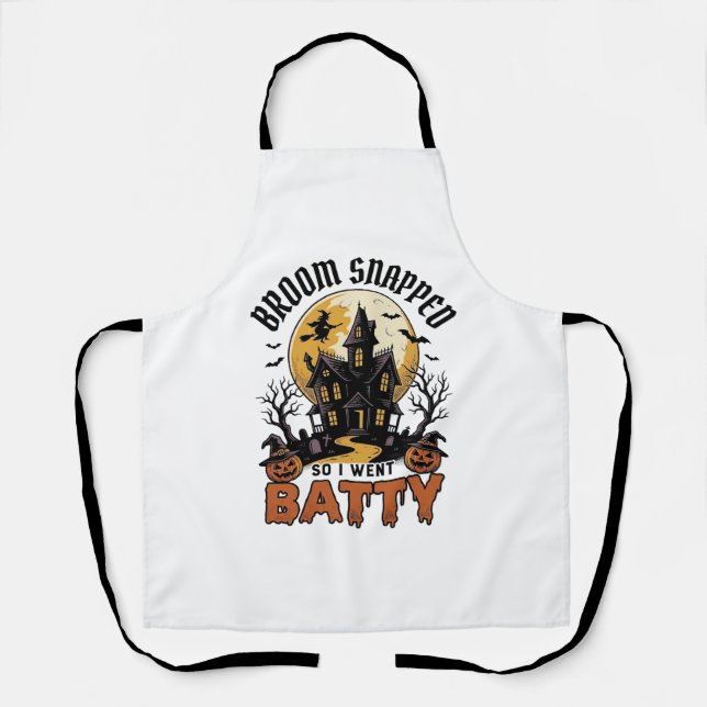 Funny Witch Halloween Haunted House Batty Graphic  Apron (Front)