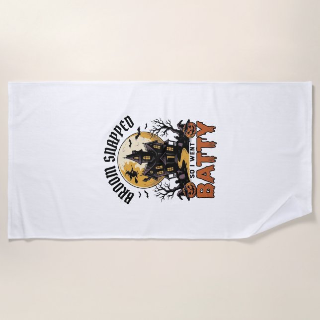 Funny Witch Halloween Haunted House Batty Graphic  Beach Towel (Front)