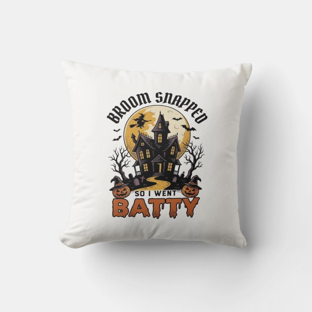 Funny Witch Halloween Haunted House Batty Graphic  Cushion (Front)