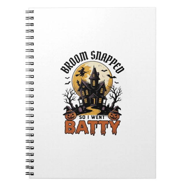 Funny Witch Halloween Haunted House Batty Graphic  Notebook (Front)