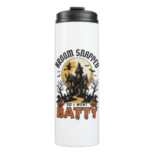 Funny Witch Halloween Haunted House Batty Graphic Thermal Tumbler