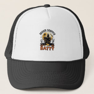 Funny Witch Halloween Haunted House Batty Graphic  Trucker Hat