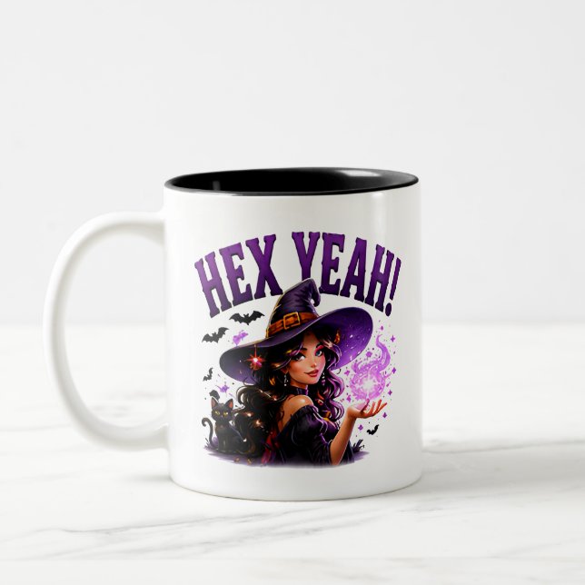 ✨ Funny Witch Halloween Pun Saying 🧙 Two-Tone Coffee Mug (Left)