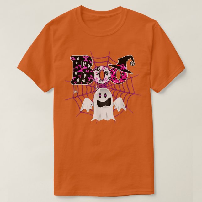 Funny Witch Hat Boo Ghost Tshirt Breast Cancer Hal (Design Front)