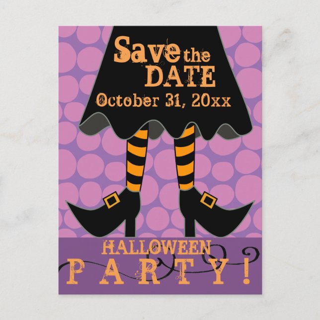 Funny Witch Legs Halloween Party Save the Date Invitation Postcard (Front)