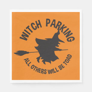 Funny Witch Parking Orange  Halloween Party Napkin