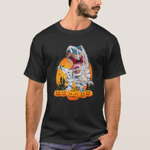 Funny Witch Pumpkin Dinosaur T Rex Halloween T-Shirt