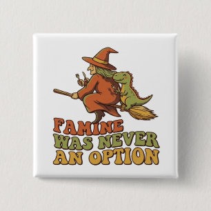 Funny Witch Riding Broom with Dinosaur Famine Was 15 Cm Square Badge