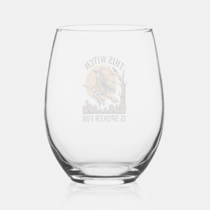 Funny Witch Shirt Haunted Graveyard Vintage Engrav Stemless Wine Glass