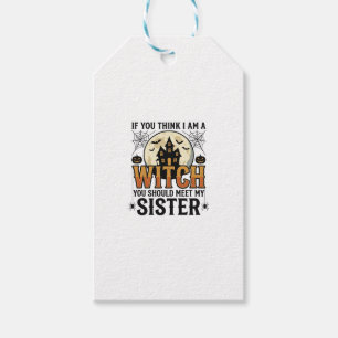 Funny Witch Sister Halloween Vintage Graphic_1 Gift Tags
