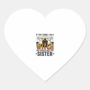 Funny Witch Sister Halloween Vintage Graphic_1 Heart Sticker