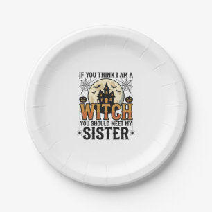 Funny Witch Sister Halloween Vintage Graphic_1 Paper Plate