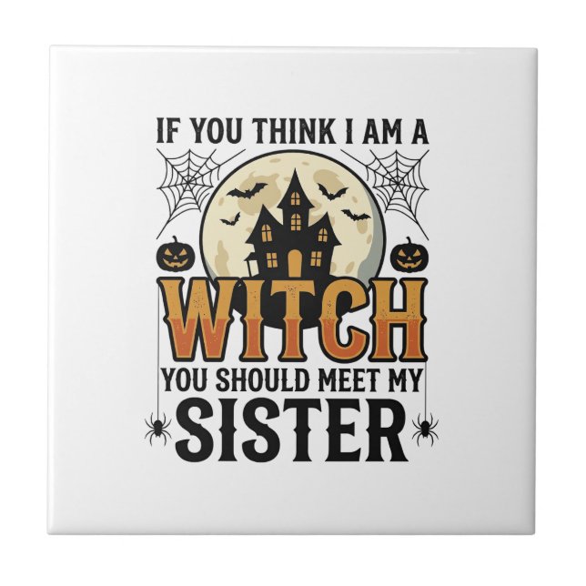 Funny Witch Sister Halloween Vintage Graphic_1 Tile (Front)