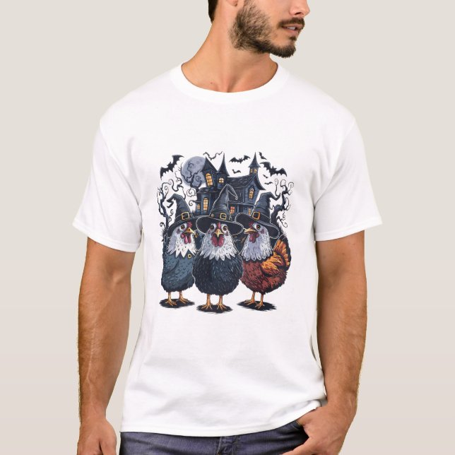 Funny Witch Spooky Chicken Halloween  T-Shirt (Front)