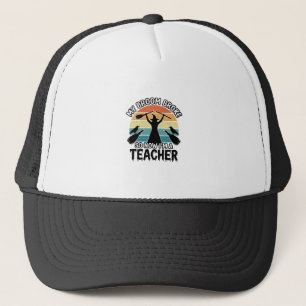 Funny Witch Teacher Broken Broom Halloween Design_ Trucker Hat