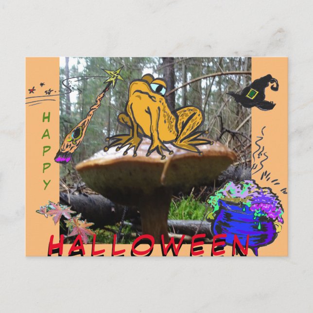 Funny Witch Toad Cartoon Cust. Halloween Postcard (Front)