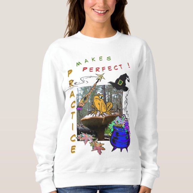Funny Witch Toad Cartoon Humour Sweatshirt (Front)