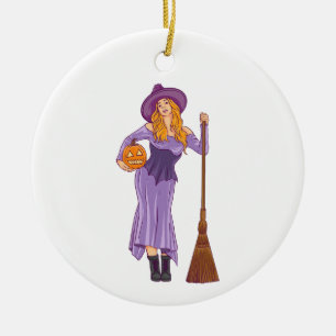 Funny witch witchy vibes halloween women girl ceramic tree decoration