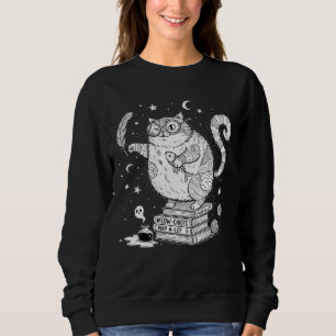 Funny Witchy Cat on Books  Sweatshirt