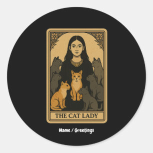 Funny Witchy Gothic Cat Lady Tarot Card Magical  Classic Round Sticker