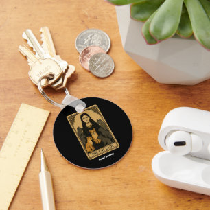 Funny Witchy Gothic Cat Lady Tarot Card Magical Key Ring