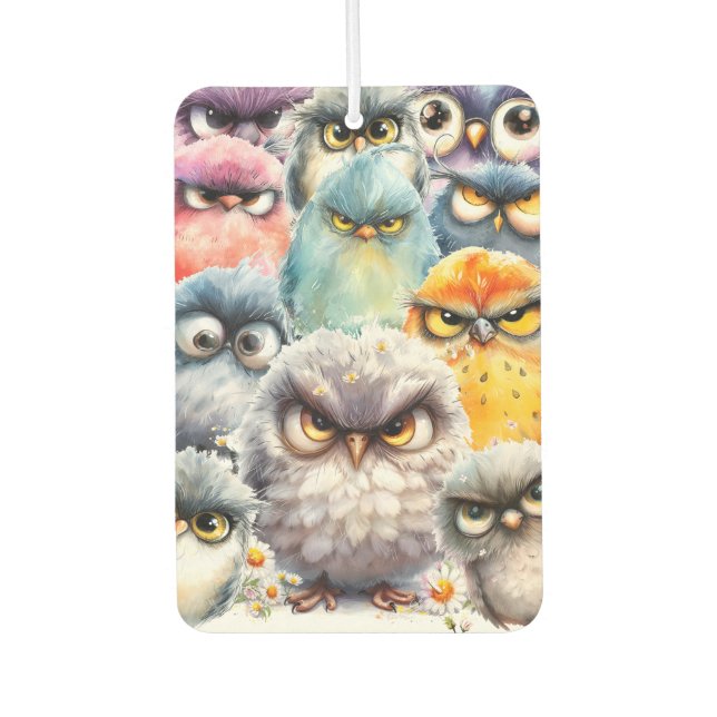 Funny Witty Sassy Collection of Grumpy Birds Car Air Freshener (Front)