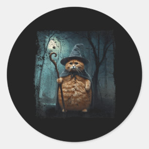 Funny Wizard Cat Funny Halloween Cat Meme Classic Round Sticker