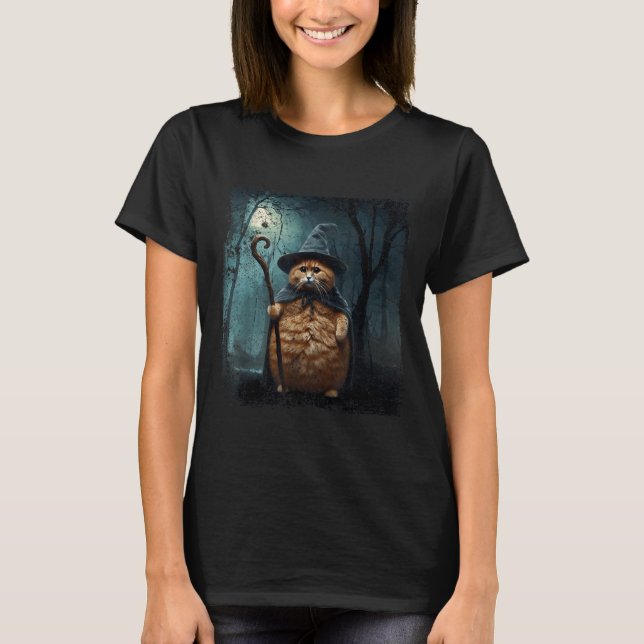 Funny Wizard Cat Funny Halloween Cat Meme T-Shirt (Front)
