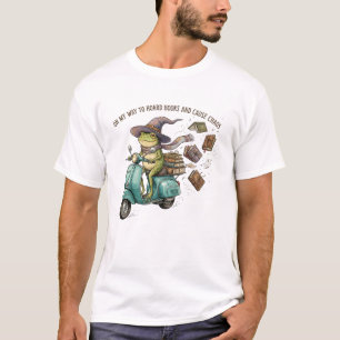 Funny Wizard Frog Hoarding Books Reading T-Shirt