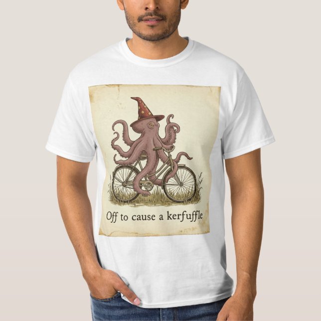 Funny Wizard Octopus Cyclist T-Shirt (Front)