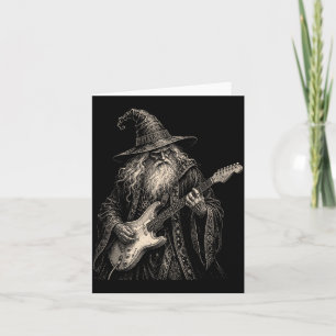 Funny Wizard Playing Electric Guitar Rock Music Card