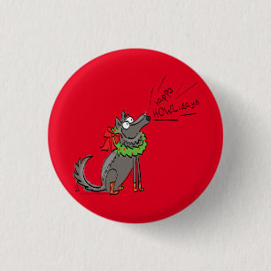 Funny Wolf Christmas Happy Howlidays Holiday 3 Cm Round Badge