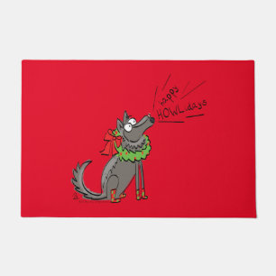 Funny Wolf Christmas Happy Howlidays Holiday Doormat