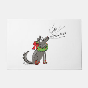 Funny Wolf Christmas Happy Howlidays Holiday Doormat
