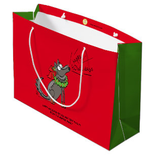 Funny Wolf Christmas Happy Howlidays Holiday Large Gift Bag