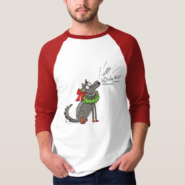 Funny Wolf Christmas Happy Howlidays Holiday T-Shirt (Front)