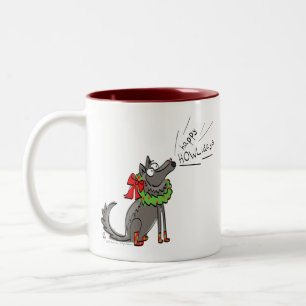 Funny Wolf Christmas Happy Howlidays Holiday Two-Tone Coffee Mug