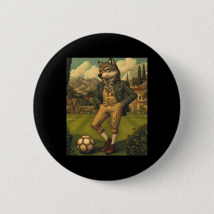Funny Wolf Playing Soccer Graphic Weird Wolf 6 Cm Round Badge