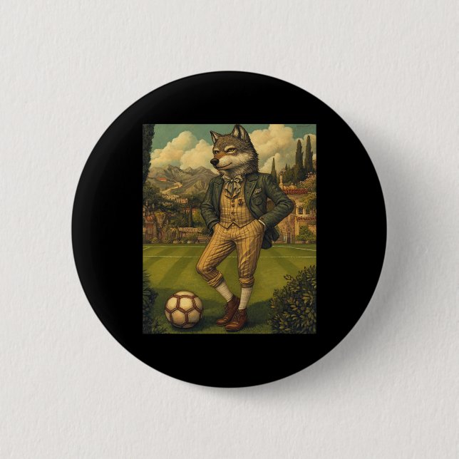 Funny Wolf Playing Soccer Graphic Weird Wolf  6 Cm Round Badge (Front)