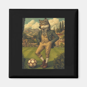 Funny Wolf Playing Soccer Graphic Weird Wolf  Magnet