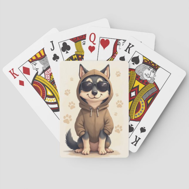 Funny Wolfhound Kawaii Dog Playing Cards (Back)