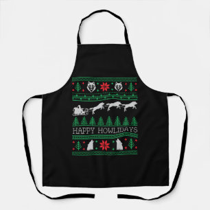 Funny Wolves Wolf Lover Ugly Christmas Sweater Apron