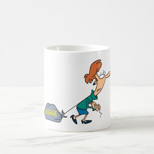 Funny Woman Carrying Emotional Baggage Coffee Mug (Creator Uploaded)